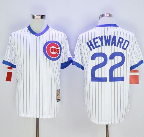 Cubs #22 Jason Heyward White Strip Home Cooperstown Stitched MLB Jersey - Click Image to Close
